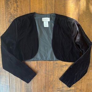 Vintage black velvet cropped bolero jacket with shoulder pads sz Medium